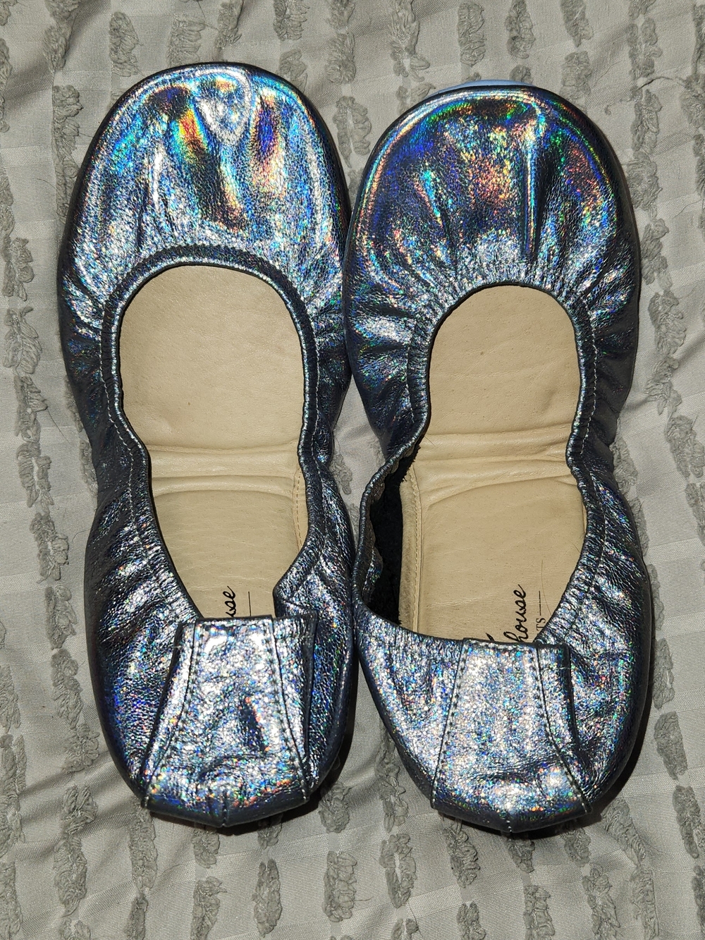 Blue Holographic Ballet Flats - Foldable Comfort